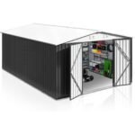 10 ft. W x 14 ft. D Outdoor Metal Shed Storage with Updated Frame Structure and Lockable Doors, White (140 Sq. Ft）