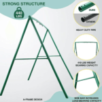 440lbs Extra Large Metal Swing Frame with 5 Hanging Hooks, Heavy Duty A-Frame Swing Stand - Image 4