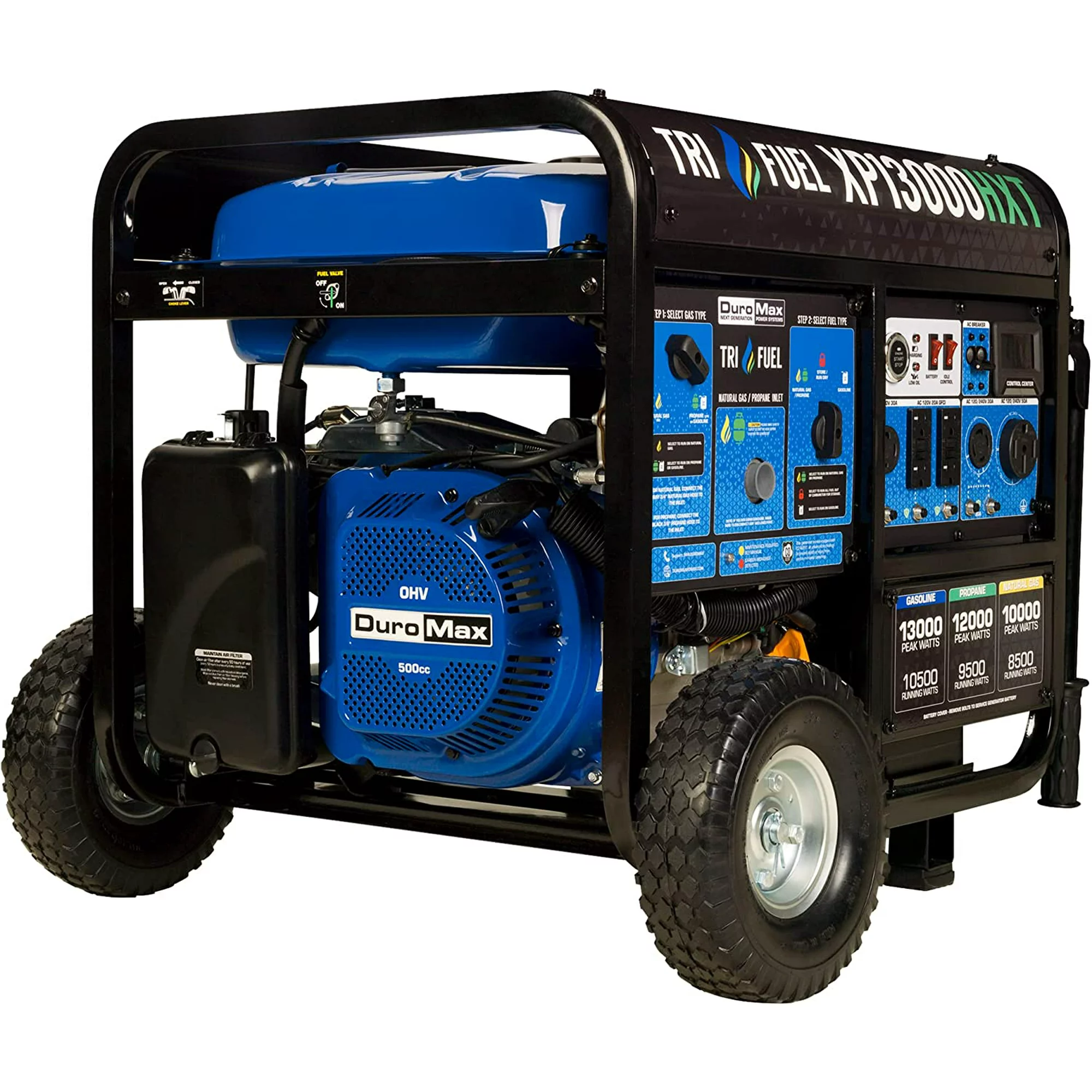 aslksd DuroMax XP13000HXT 13,000 Watt Electric Start Tri-Fuel Natural Gas/Propane - Image 1